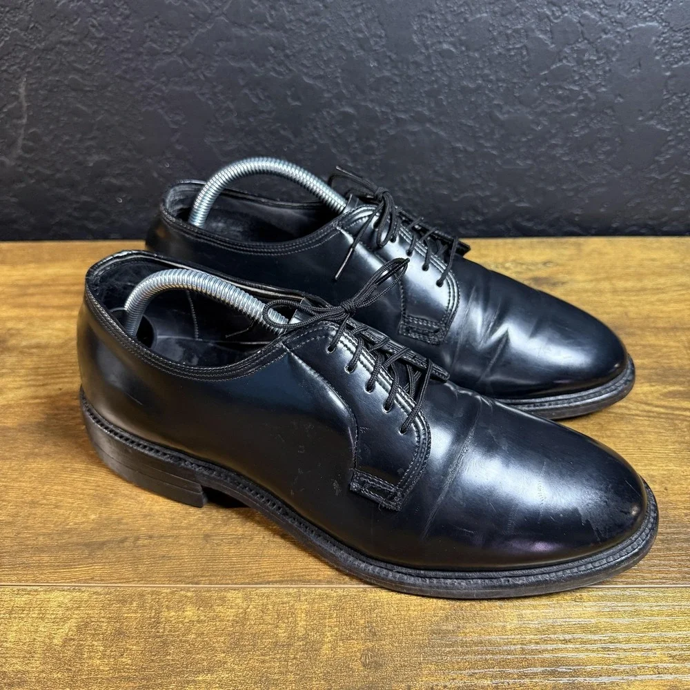 Topflite Corfam Military Black Synthetic Leather Derby Dress Shoes Mens 11